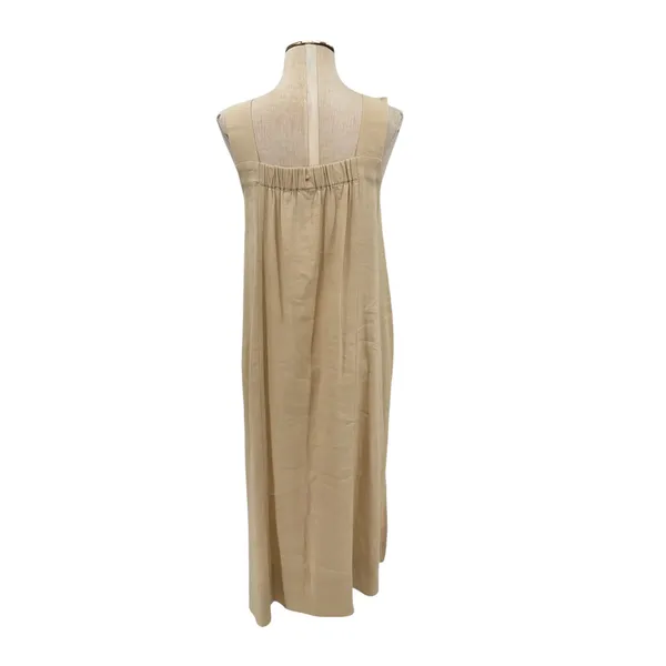 Cuyana Linen Blend Tie Front Square Neck Maxi Dress Beige Minimalist Size Small - Image 8