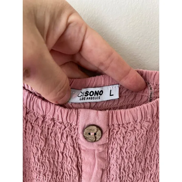 Jumpsuit Sz‎ L Smocked Stretch Pink Pull On Wide Leg High Rise Tank Cisono - Image 4