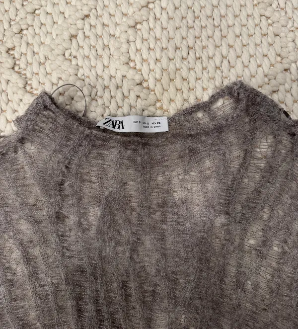 ZARA Grey Open Knit Sweater - Image 3