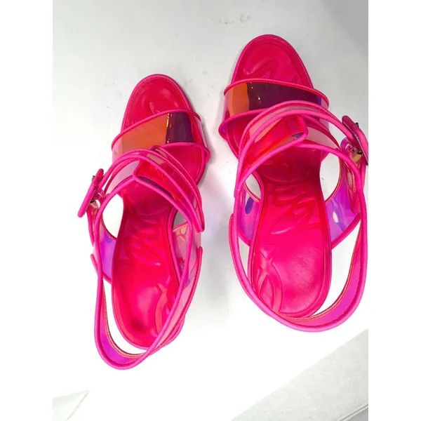 Louboutin Duniss PVC Heels Pink Transparent Sandals 100mm Size EU 36.5 - Image 5