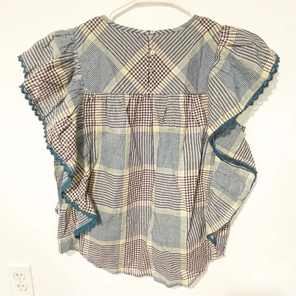 WORLD MARKET Size Small/Medium Plaid Ruffle‎ PATCHWORK TOP NEW - Image 5
