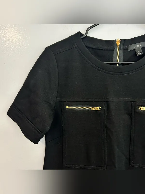 J. Crew Black Wool Blend Short Sleeve Retro Zipper Mini Shift Dress Size 2 - Image 5