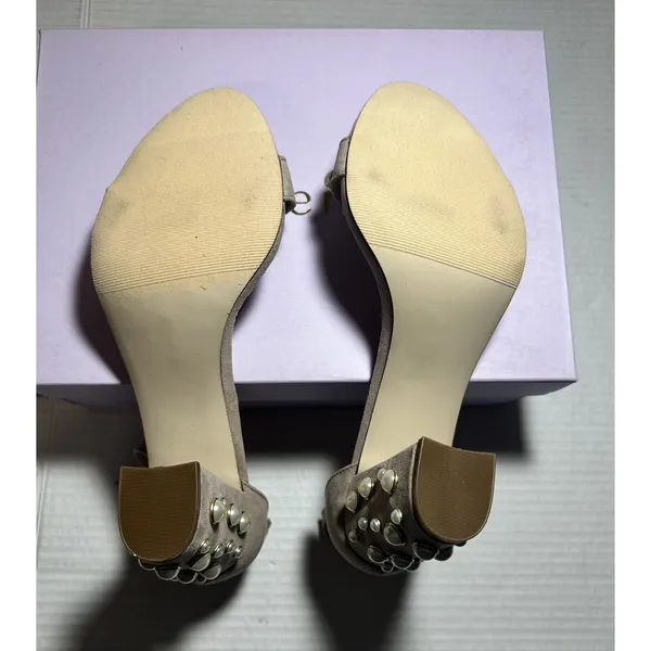 Madden Girl Block Heels Women 9 Bitsyy Blush Suede Faux Pearls Wedding Prom New - Image 12