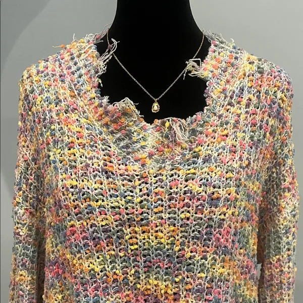 Multicolor Knit Women's Sweater ripped look pastel colors - Image 2