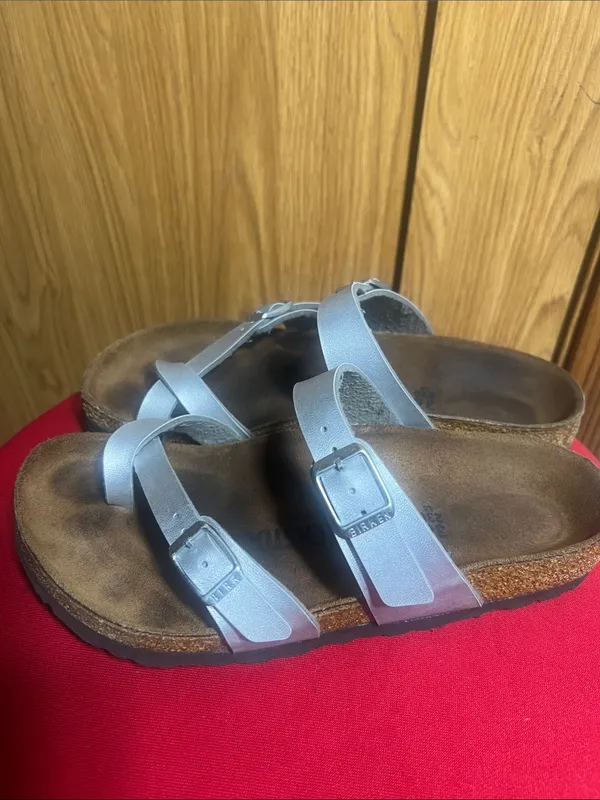 Birkenstock Silver Double-Strap Sandals - Image 2