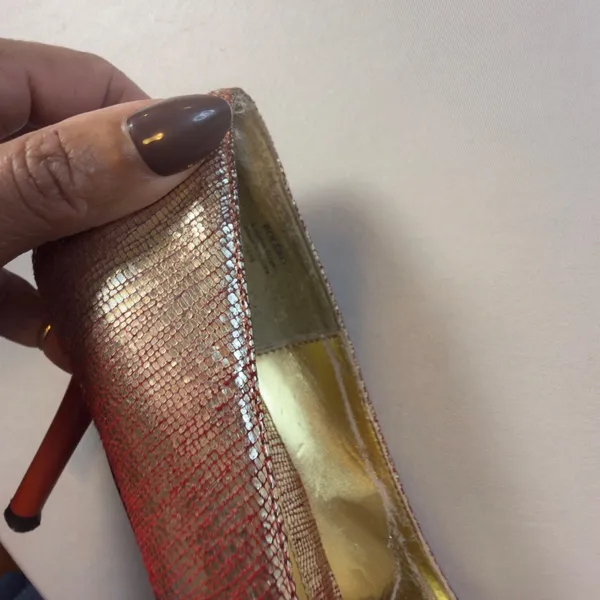 J. Renee Bolero Pumps 7.5 Womens Gold Red Metallic Snakeskin Pointed Toe Heels - Image 6