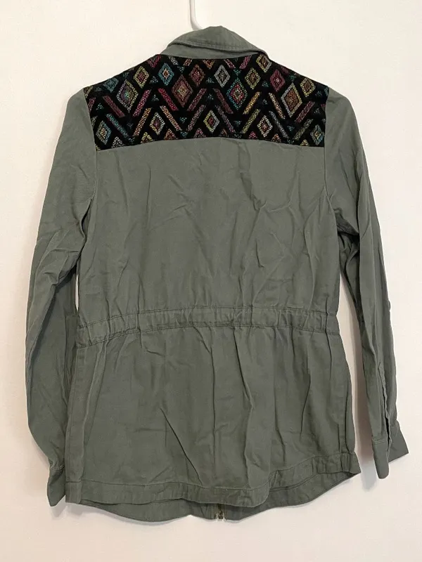 MODCLOTH Keep a Woven Mind Jacket Olive Army Green Multi Aztec Boho Embroidered - Image 15