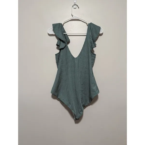 Hill House Home Rosie Green Gingham Ruffle One Piece Bathing Suit Size Medium - Image 6