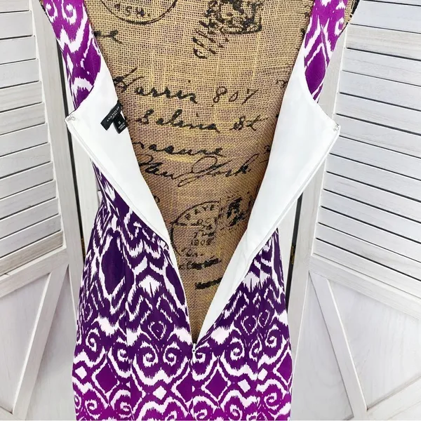 Ann Taylor Ombre Ikat Tribal‎ Print Fit Flare Dress Pink Purple 0 Sleeveless - Image 8