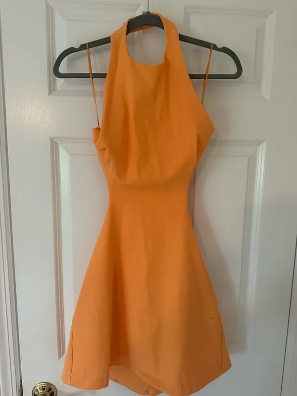 Zara orange halter cut out mini dress - Image 4