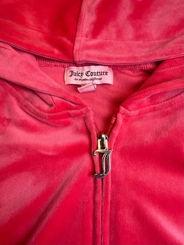 Juicy Couture Hot Pink/silver Velour Zip-Up Y2K Hoodie‎ Size L - Image 4