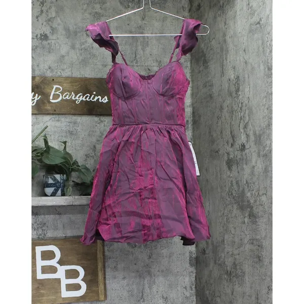 NWT B. Darlin Juniors Corset Flutter Sleeve Fit Flare Dress K43AU17 Berry 0 - Image 5