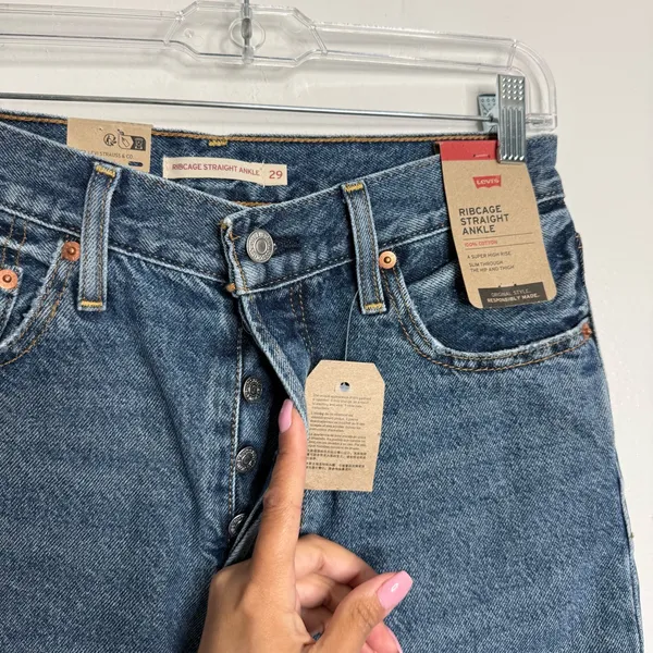 NWT Levi's Ribcage Straight‎ Ankle Jean Super HighRise Distressed Blue 29 x 27 - Image 5