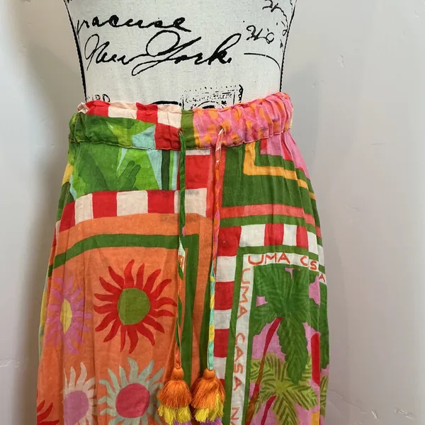 Farm Rio Anthropologie Vibrance Maxi Skirt Multicolor Patchwork XXS Tassel Boho - Image 3