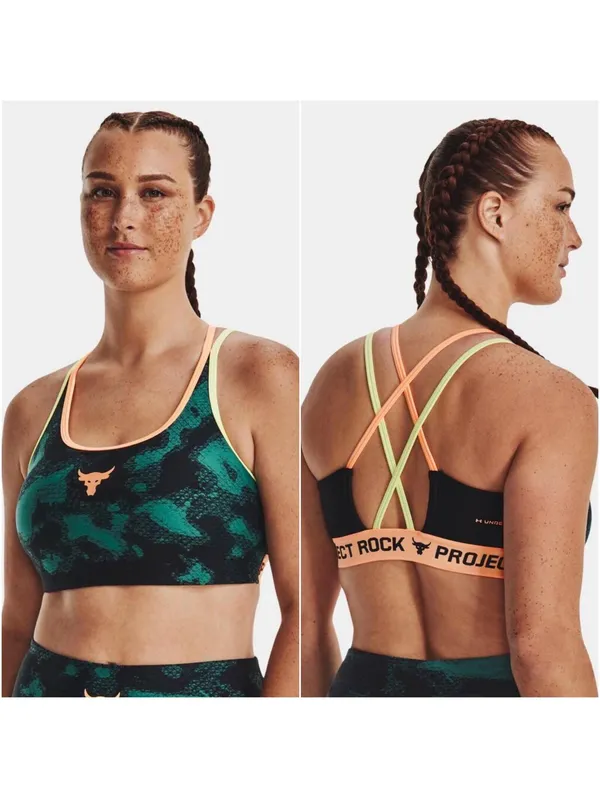 Under Armour Project Rock Crossback Green Orange Sports Bra Plus Size 1X - Image 2