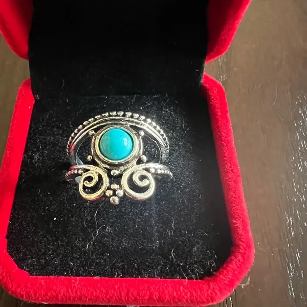 Women’s Stainless Steel Silver Simulated Faux Turquoise Ring Size 7 New - Image 2
