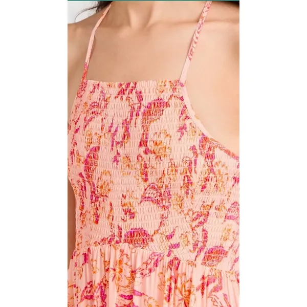 Free People Dusk Coral Combo Smocked Maxi Dress Floral Print‎ Halter Style Large - Image 3