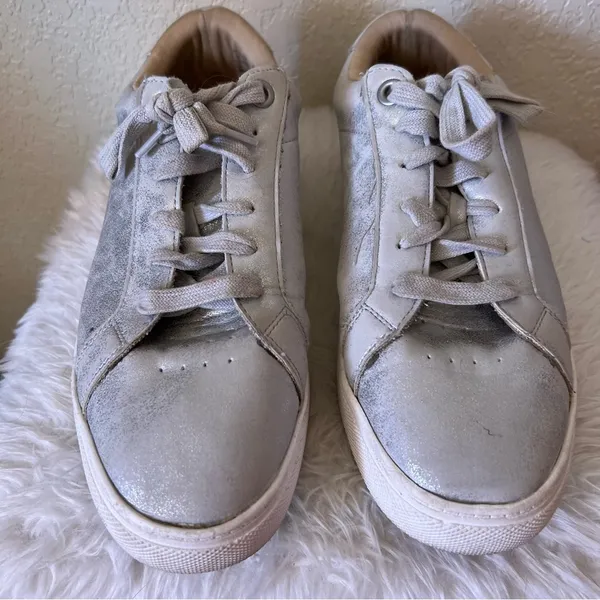 Silver Metallic Chunky Lace Up Shoes Size 8.5 - Image 4