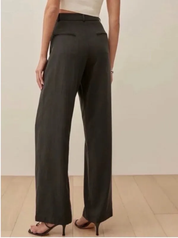 Reformation Petite Mason Pants Size 0 Faded Black Pleated Wide Leg Dark Academia - Image 2