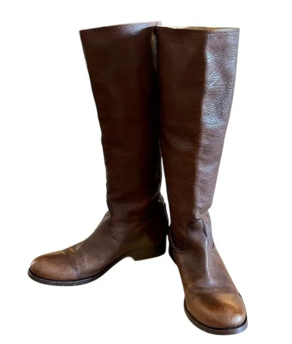 Frye Melissa Button Back Zipper Brown Leather Riding Boots, size 6 - Image 2