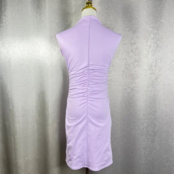 MESHKI Lilac Purple Ruched Mock Neck Sleeveless Bodycon Mini Dress Womens Size M - Image 4