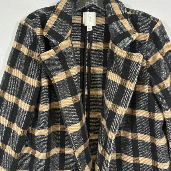 Joie Womens M Black Tan Plaid Wool Blend Open Front Blazer Jacket - Image 9