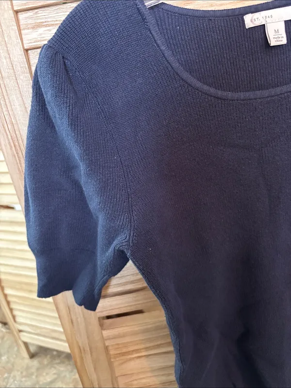 FINAL MARKDOWN Navy Scoop Neck Short Sleeve Knit Top Medium - Image 3