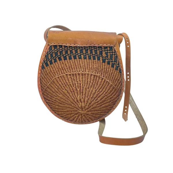 Brown Tan Woven Flap Rattan African Kiondo Boho Crossbody Bag Handbag Size OS - Image 3