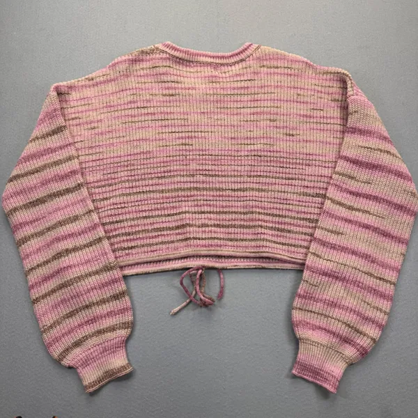 Elan Womens Striped Cropped Sweater Pink Purple SWS10899‎ Drawstring Hem Size M - Image 7