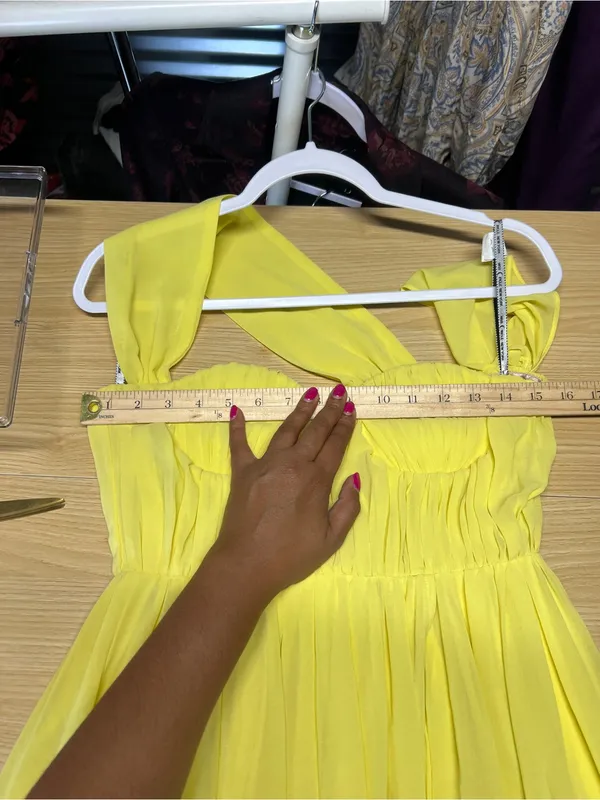 Miss Circle Paradise High Slit Yellow Chiffon Maxi Dress XS - Image 12