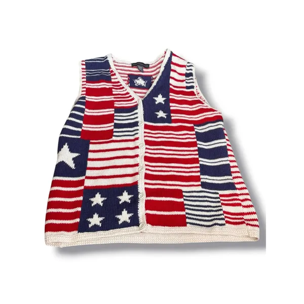 Northern Isles American‎ Flag Patchwork Knit Stripe Knit Vest Medium Patriotic - Image 3