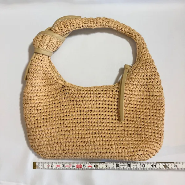 Urban Expression Tan Woven Straw Maple Hobo Bag Knotted Handle Summer Vegan‎ - Image 3