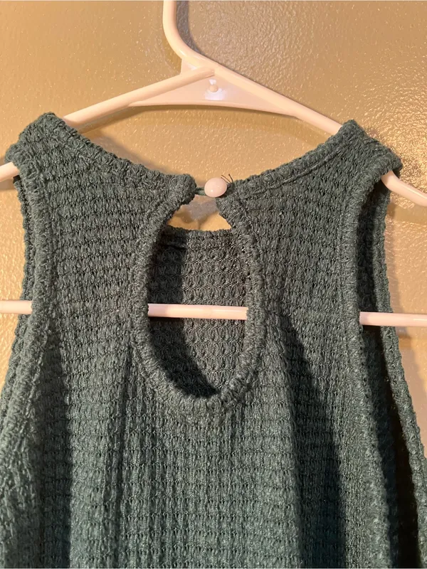 Women’s Size Medium Sleeveless Bodycon Mini Dress Dark Green High Neck Keyhole - Image 11