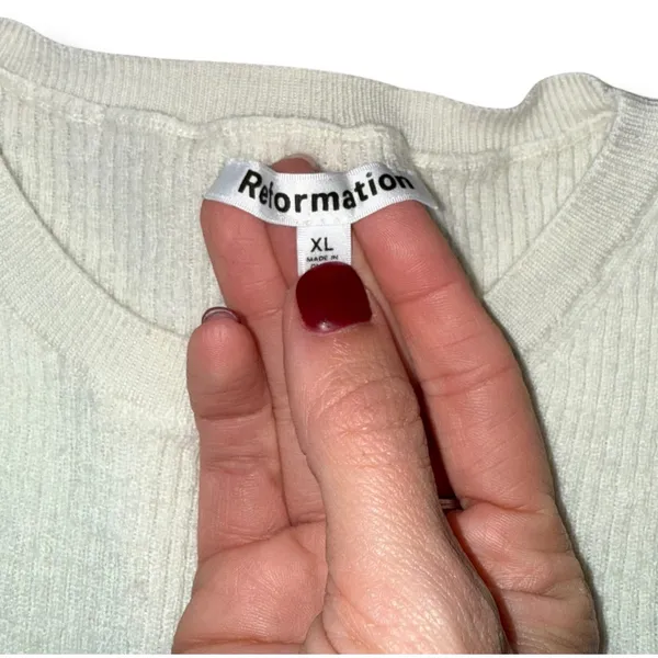 Reformation Cream Ribbed Knit Long Sleeve Top‎ Extra Fine Merino Wool - Image 4