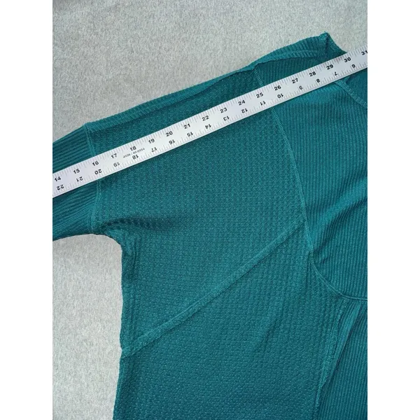 Free People Waffle Knit Leo Henley Tee In Teal Green‎ Oversized Size Medium - Image 9
