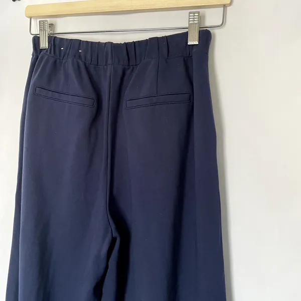 On 34th wide leg navy blue trousers elastic waist pocket women's size XS career - Image 7