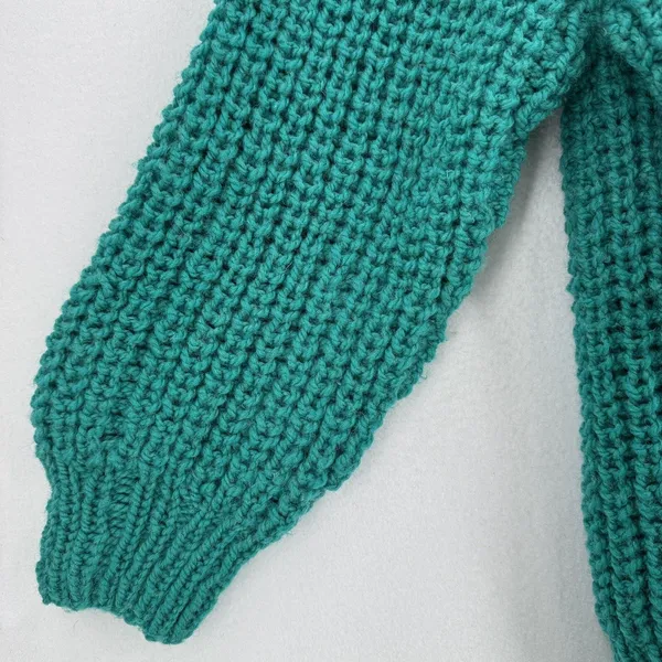 Handmade Chunky Knit Sweater Women XL Teal Turquoise Oversized Balloon Sleeve - Image 6