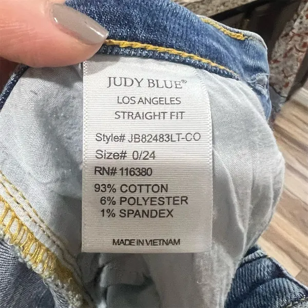 Judy Blue Women's High Waist Straight Jeans Raw Hem Size 0 Medium Wash - Image 8
