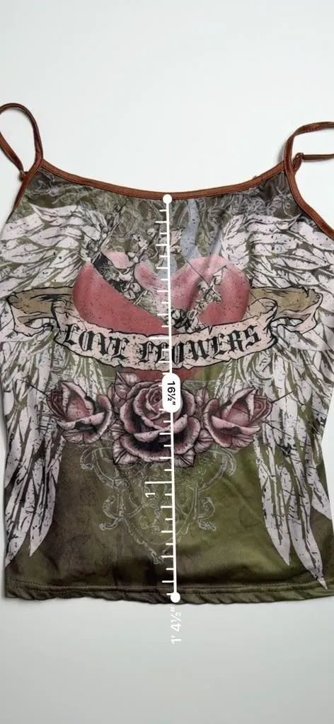 Grunge Fairycore Sexy Camisole Sexy Graphic Wing & Heart Design Tank Top - Image 3