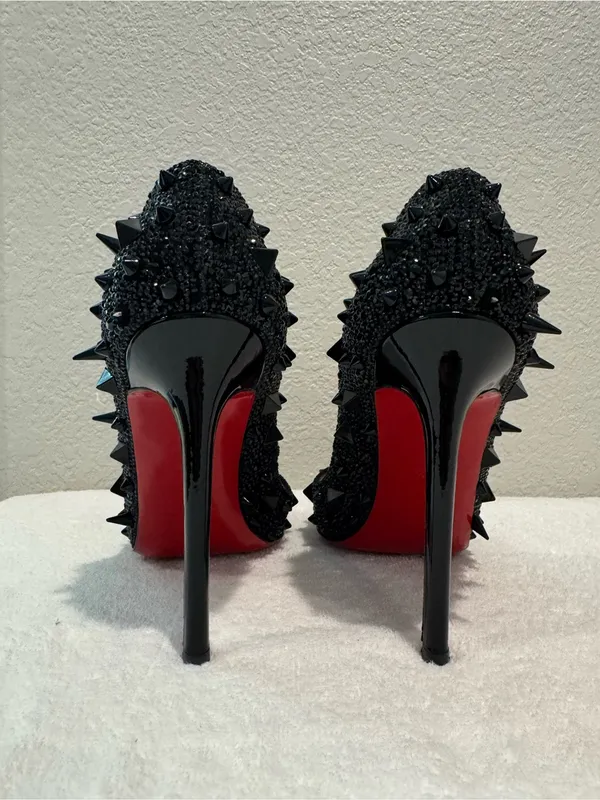 Christian Louboutin Black Spike Pigalili Potpourri Strass 120 Pumps 36.5 - Image 6