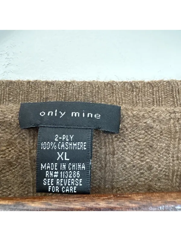 Only Mine Cashmere Sweater Womens XL Brown Cable Knit Henley 2-Ply Soft Pullover - Image 3