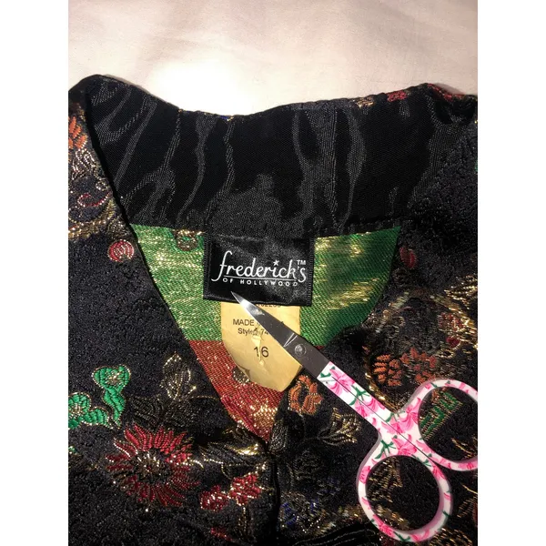 Fredericks of Hollywood Top Jacket Asian Design Damask Vintage 70s Jacket Black - Image 4