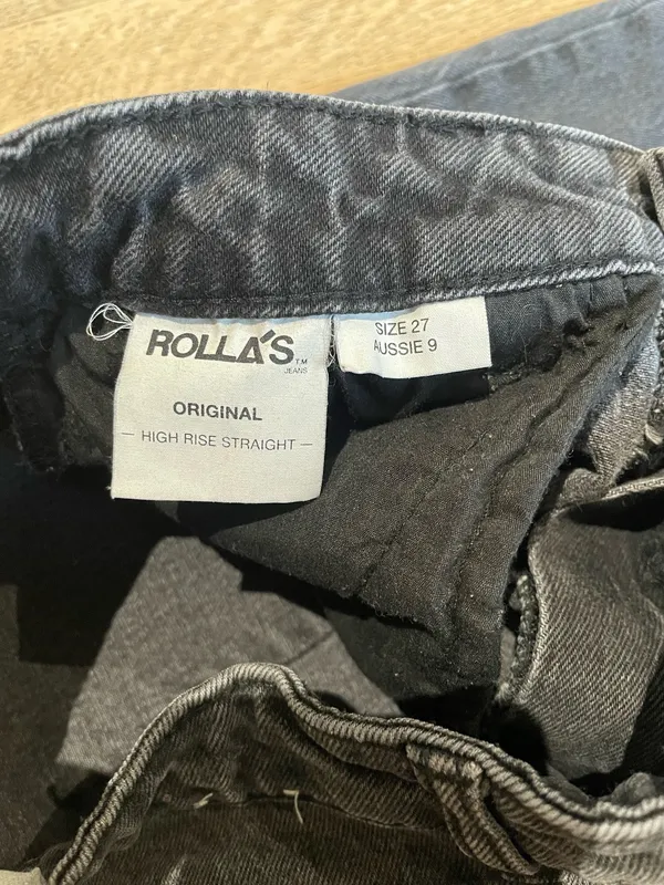 Rolla’s Original High Rise Straight Jeans Washed Black Denim Size 27 Aussie 9 - Image 3