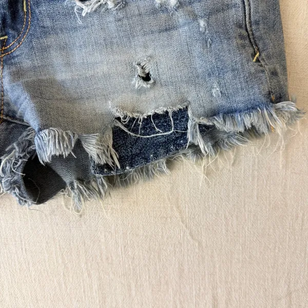American Eagle Distressed Super Stretch Low Rise Shortie Denim Shorts Womens 2 - Image 9