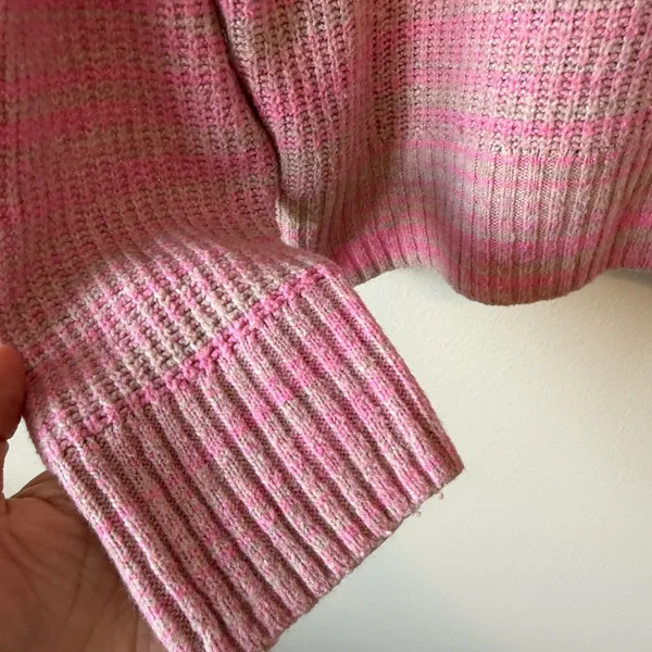 Aerie Cotton Wool Sweater Medium Pink Striped Quarter Zip Pullover Soft Girl - Image 7