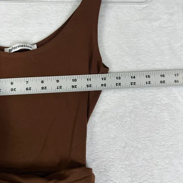 Reformation Brown Tencel Wrap Midi Dress Scoop Neck Sleeveless XS Made in USA - Image 4
