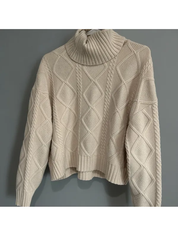 Mango Cable Knit Turtleneck Chunky Sweater M Cream Fisherman Coastal Cottage - Image 2