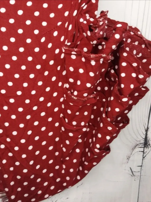 BaliElf V- Neck Short Flutter Sleeves Polka Dot Ruffle Boho Retro Summer Dress - Image 3