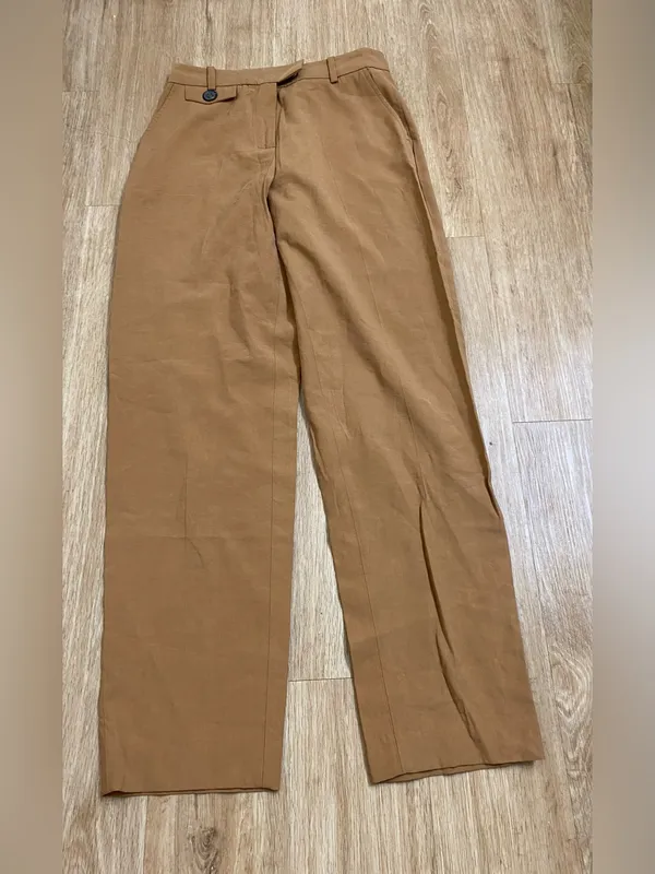 Zara Tan High-Waist Wide-Leg Trousers - Image 2