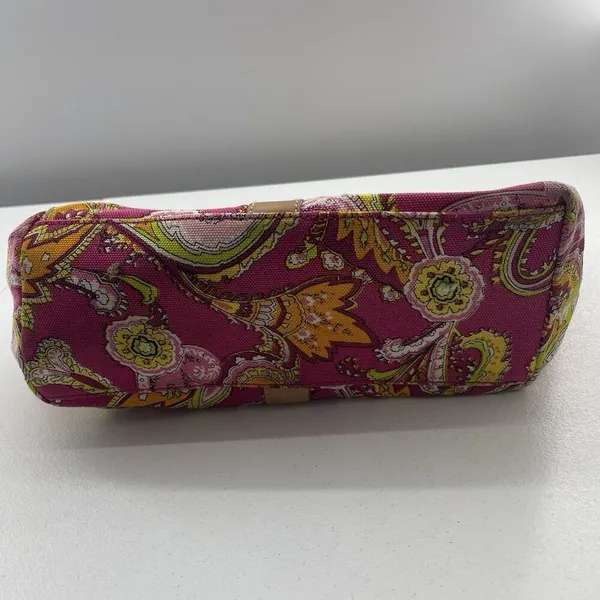 Ralph Lauren Vachetta‎ Leather Paisley Canvas Purse Handbag Round Bamboo Handle - Image 6